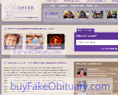 Small image of the fake obituary website, Never Gone.